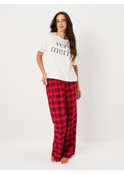 Sinsay - Bawełniana piżama dwuczęściowa z haftowanym napisem - kremowy ze sklepu Sinsay w kategorii Piżamy damskie - zdjęcie 187482550