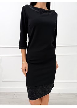 Czarna Elegancka Sukienka z Ozdobnym Dekoltem ze sklepu ModnaKiecka.pl w kategorii Sukienki - zdjęcie 187482664