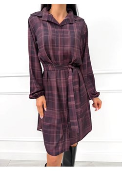 Burgundowa Sukienka w Kratę ze sklepu ModnaKiecka.pl w kategorii Sukienki - zdjęcie 187482691