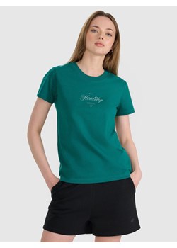 Damski t-shirt z nadrukiem 4F 4FRSS25TTSHF2780 - turkusowy ze sklepu Sportstylestory.com w kategorii Bluzki damskie - zdjęcie 187482781