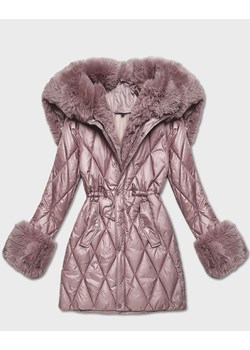 Kurtka z futrzanym kapturem tworzącym kołnierz różowa (T3-2635#-52) ze sklepu goodlookin.pl w kategorii Kurtki damskie - zdjęcie 187483612