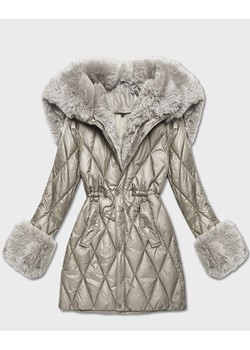 Kurtka z futrzanym kapturem tworzącym kołnierz beżowa (T3-2635#-62) ze sklepu goodlookin.pl w kategorii Kurtki damskie - zdjęcie 187483614