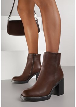 Brązowe Minimalistyczne Botki do Kostki na Słupkowym Obcasie Esmeliana ze sklepu born2be.pl w kategorii Botki - zdjęcie 187484412