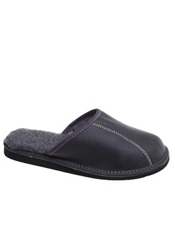 Skórzane kapcie męskie z wełną Szare /D8-1 18467 S197/ ze sklepu Pantofelek24.pl w kategorii Kapcie męskie - zdjęcie 187485001