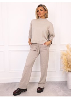 KOMPLET DZIANINOWY SWETER+ SPODNIE- BEŻOWY ze sklepu olika.com.pl w kategorii Komplety i garnitury damskie - zdjęcie 187485114