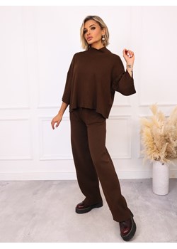 KOMPLET DZIANINOWY SWETER+ SPODNIE- CZEKOLADOWY ze sklepu olika.com.pl w kategorii Komplety i garnitury damskie - zdjęcie 187485153