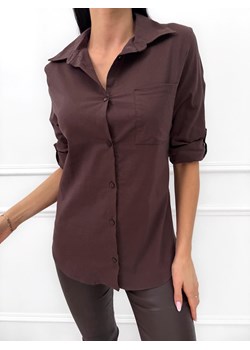 Czekoladowa Damska Koszula Slim ze sklepu ModnaKiecka.pl w kategorii Koszule damskie - zdjęcie 187486280