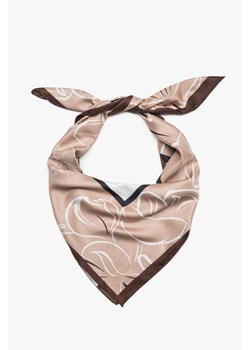 Estro: Beżowo-biało-brązowa apaszka damska w kwiatowy wzór ze sklepu Estro w kategorii Szaliki i chusty damskie - zdjęcie 187489634