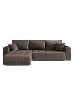 Brązowy welurowy narożnik L z funkcją spania P1-M59 ze sklepu Edinos.pl w kategorii Narożniki - zdjęcie 187491190