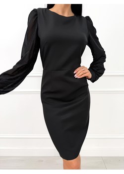 Czarna Połyskująca Sukienka z Ozdobnymi Rękawami ze sklepu ModnaKiecka.pl w kategorii Sukienki - zdjęcie 187492170