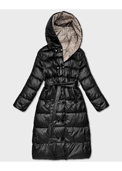 Dwustronna długa kurtka z kapturem czarny/beż (P22-6638-1+62) ze sklepu goodlookin.pl w kategorii Kurtki damskie - zdjęcie 187492742
