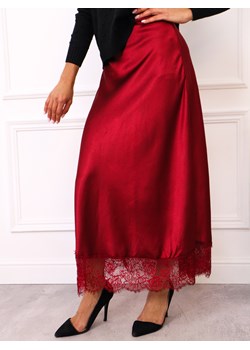 SPÓDNICA SATYNOWA MAXI ZAKOŃCZONA KORONKĄ-  BORDOWA ze sklepu olika.com.pl w kategorii Spódnice - zdjęcie 187495471