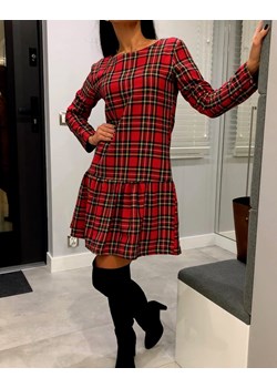 Czerwona Sukienka w Kratę ze sklepu ModnaKiecka.pl w kategorii Sukienki - zdjęcie 187495534