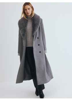 Reserved - Dwurzędowy płaszcz z wełną - szary ze sklepu Reserved w kategorii Płaszcze damskie - zdjęcie 187495652