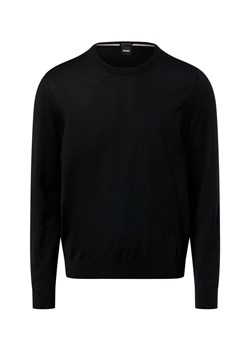 BOSS Męski sweter z wełny dziewiczej - Botto Mężczyźni wełna ze strzyży czarny jednolity ze sklepu vangraaf w kategorii Swetry męskie - zdjęcie 187496414