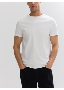 Reserved - T-shirt slim z bawełny merceryzowanej - złamana biel ze sklepu Reserved w kategorii T-shirty męskie - zdjęcie 187496924