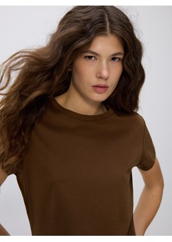 Reserved - T-shirt z domieszką jedwabiu - brązowy ze sklepu Reserved w kategorii Bluzki damskie - zdjęcie 187496990
