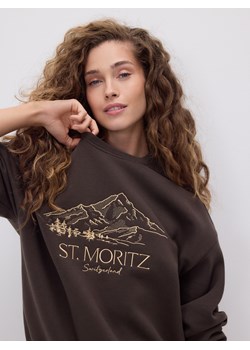Reserved - Bluza z haftem - ciemnobrązowy ze sklepu Reserved w kategorii Bluzy damskie - zdjęcie 187497340