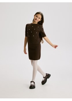 Reserved - Dzianinowa spódnica z domieszką wełny - brązowy ze sklepu Reserved w kategorii Swetry dziewczęce - zdjęcie 187497391