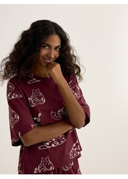 Reserved - Dwuczęściowa piżama w koty - mahoniowy ze sklepu Reserved w kategorii Piżamy damskie - zdjęcie 187497611