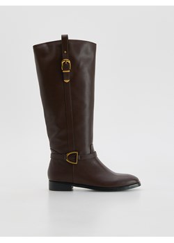 Reserved - Skórzane kozaki z klamrą - ciemnobrązowy ze sklepu Reserved w kategorii Kozaki damskie - zdjęcie 187499422