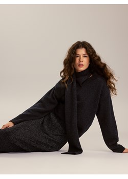 Reserved - Wełniany sweter z szalem - ciemnoszary ze sklepu Reserved w kategorii Swetry damskie - zdjęcie 187499553