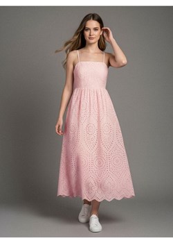 Sinsay - Bawełniana ażurowa sukienka midi - różowy ze sklepu Sinsay w kategorii Sukienki - zdjęcie 187500470