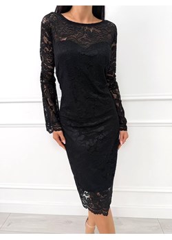 Czarna Koronkowa Sukienka Plus Size z Rozszerzanymi Rękawami ze sklepu ModnaKiecka.pl w kategorii Sukienki - zdjęcie 187501014