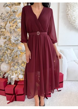 Ciemnobordowa Sukienka z Paskiem ze sklepu ModnaKiecka.pl w kategorii Sukienki - zdjęcie 187501054