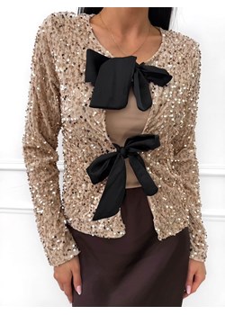 Beżowa Cekinowa Bluzka Narzutka z Wiązaniem ze sklepu ModnaKiecka.pl w kategorii Bluzki damskie - zdjęcie 187501112