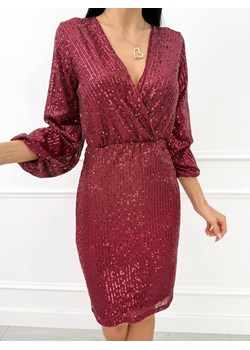 Bordowa Kopertowa Cekinowa Sukienka ze sklepu ModnaKiecka.pl w kategorii Sukienki - zdjęcie 187501181