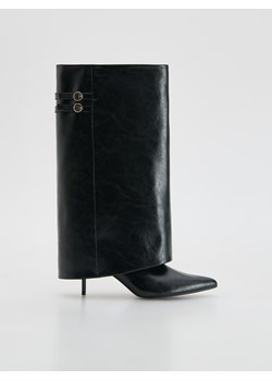 Reserved - Skórzane kozaki z podwójną cholewką - czarny ze sklepu Reserved w kategorii Kozaki damskie - zdjęcie 187501524