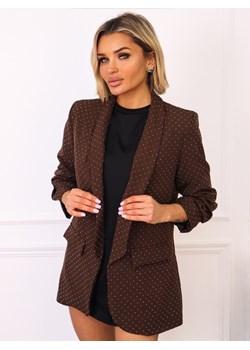 MARYNARKA ZDOBIONA CYRKONIAMI- CZEKOLADOWA ze sklepu olika.com.pl w kategorii Marynarki damskie - zdjęcie 187503113