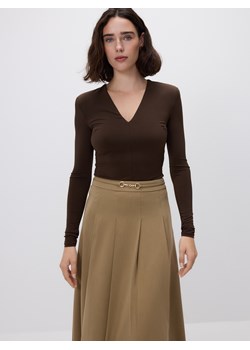 Reserved - Body z długim rękawem - ciemnobrązowy ze sklepu Reserved w kategorii Body damskie - zdjęcie 187503473