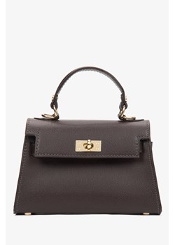 Estro: Ciemnobrązowa torebka damska kuferek z włoskiej skóry naturalnej Premium ze złotymi okuciami ze sklepu Estro w kategorii Kuferki - zdjęcie 187503681