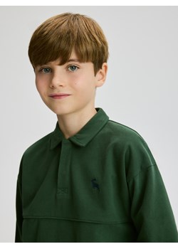 Reserved - Bawełniany longsleeve polo - ciemnozielony ze sklepu Reserved w kategorii Koszule chłopięce - zdjęcie 187507343