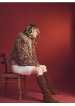 Reserved - Zamszowe kozaki z elastyczną cholewką - brązowy ze sklepu Reserved w kategorii Kozaki damskie - zdjęcie 187508663