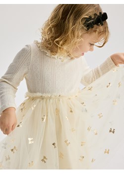 Reserved - Bawełniana sukienka z tiulowym dołem - kremowy ze sklepu Reserved w kategorii Sukienki dziewczęce - zdjęcie 187509012