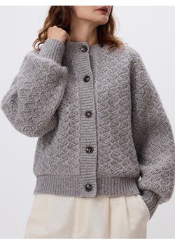 Reserved - Strukturalny kardigan z wełną - brązowy ze sklepu Reserved w kategorii Swetry damskie - zdjęcie 187511024