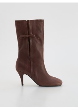 Reserved - Skórzane botki na obcasie - mahoniowy ze sklepu Reserved w kategorii Botki - zdjęcie 187511761
