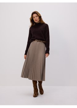 Reserved - Plisowana spódnica midi z paskiem - beżowy ze sklepu Reserved w kategorii Spódnice - zdjęcie 187511851