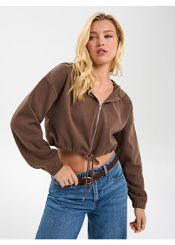 Sinsay - Bluza crop z kapturem - brązowy ze sklepu Sinsay w kategorii Bluzy damskie - zdjęcie 187513382