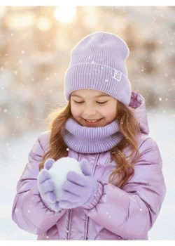 Sinsay - Zestaw: czapka, komin i rękawiczki - fioletowy ze sklepu Sinsay w kategorii Czapki dziecięce - zdjęcie 187513394