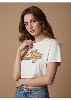 Sinsay - Bawełniana koszulka z nadrukiem The Beach Boys - kremowy ze sklepu Sinsay w kategorii Bluzki damskie - zdjęcie 187513632
