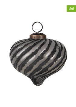 Clayre &amp; Eef Bombki (2 szt.) w kolorze srebrno-czarnym - wys. 9 x Ø 10 cm ze sklepu Limango Polska w kategorii Dekoracje bożonarodzeniowe - zdjęcie 187516004