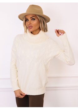 SWETER OZDOBNIE PLECIONY Z GOLFEM- ECRU ze sklepu olika.com.pl w kategorii Swetry damskie - zdjęcie 187517934