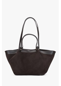 Estro: Ciemnobrązowa shopperka damska z włoskiego weluru naturalnego Premium ze sklepu Estro w kategorii Torby Shopper bag - zdjęcie 187518621
