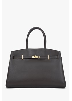 Estro: Elegancka ciemnobrązowa torebka typu tote z włoskiej skóry naturalnej Premium ze sklepu Estro w kategorii Kuferki - zdjęcie 187518641