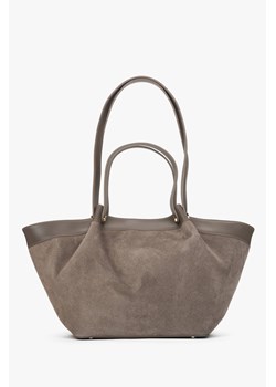 Estro: Szara shopperka damska z włoskiego weluru naturalnego Premium ze sklepu Estro w kategorii Torby Shopper bag - zdjęcie 187518653