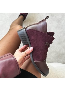 Bordowe płaskie botki damskie M.Daszyński 2458-7 ze sklepu suzana.pl w kategorii Botki - zdjęcie 187521594